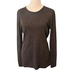 Meriwool Merino Wool Base Layer Shirt •Women XL• Long Sleeve Tee Shirt Grey